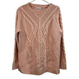 525 America Cable Knit Crewneck Sweater Womens M Cashmere Blend Chunky Pink